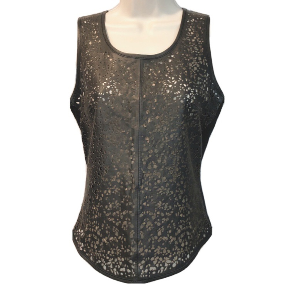 Bagatelle Black Leather Laser Cutout Tank Top XS